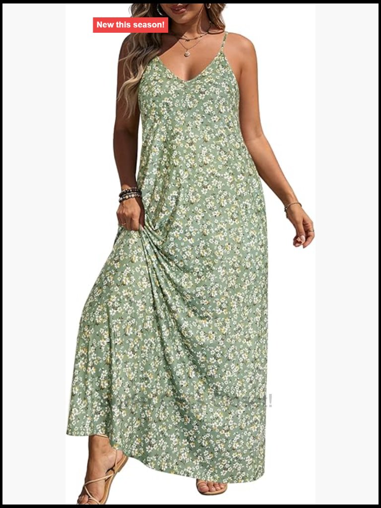 Plus Size Maxi Dress Sleeveless Spaghetti Strap A-Line V-Neck With Pockets